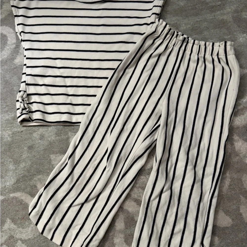 Girls Zara Striped Black and White Top and Pants Set - Picture 4 of 5